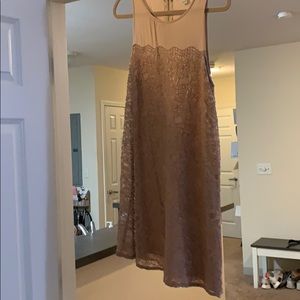 Champagne rose colored lace dress